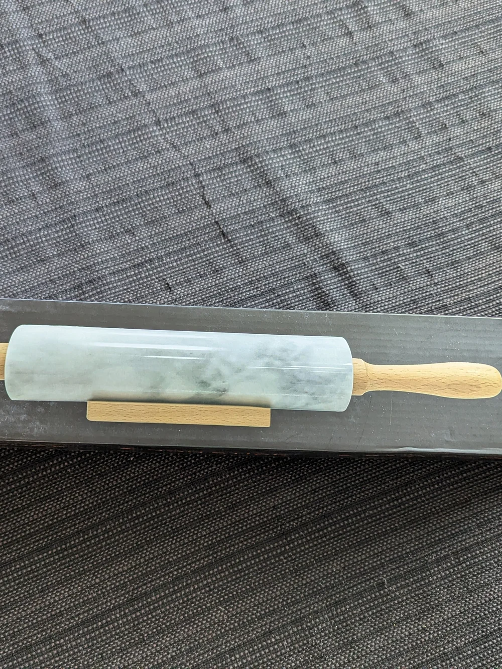White Marble Rolling Pin with Wooden Handles - Smooth Durable Design